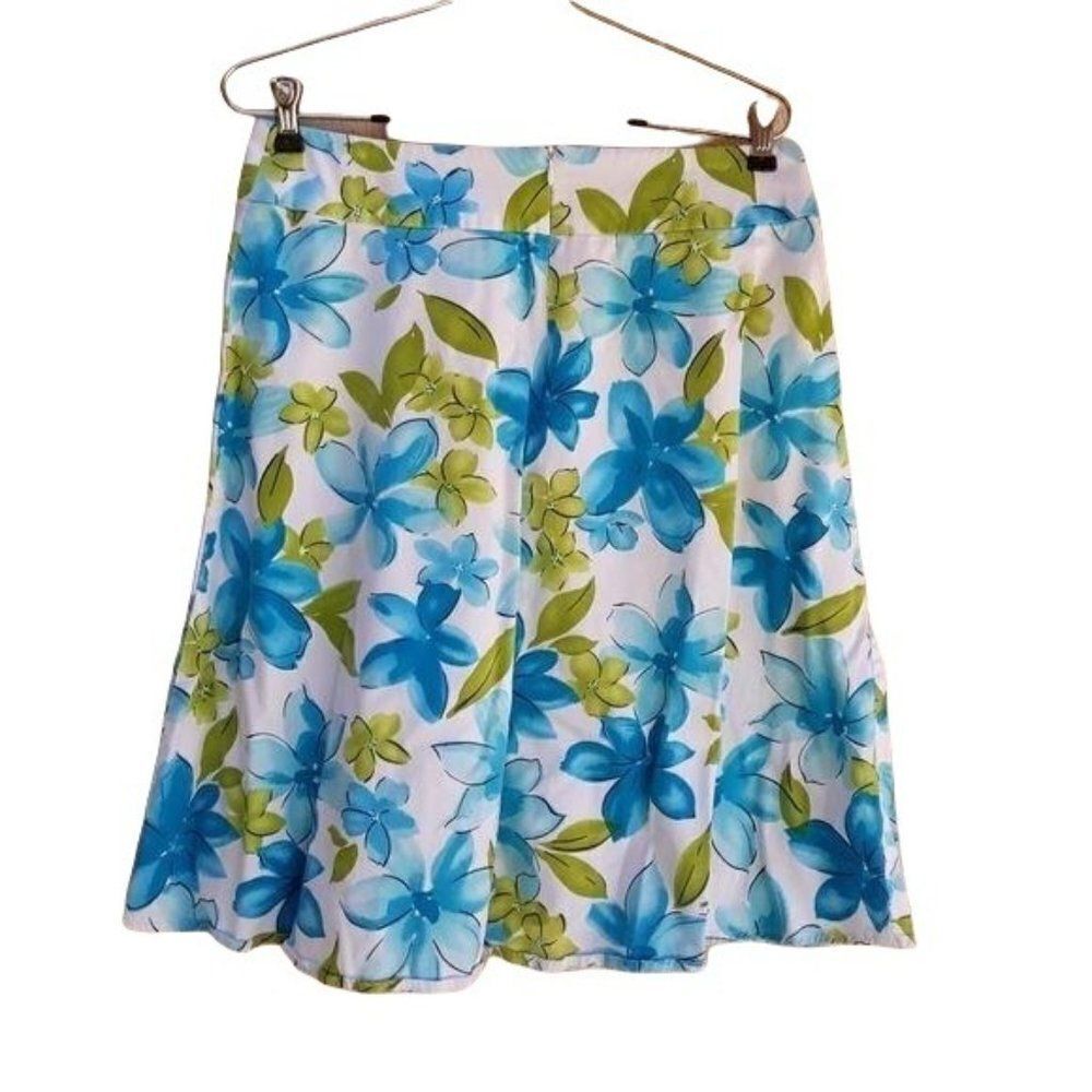 90's George Whimsical Floral Cotton‎ Tea Length A-line Skirt Blue Sz 10